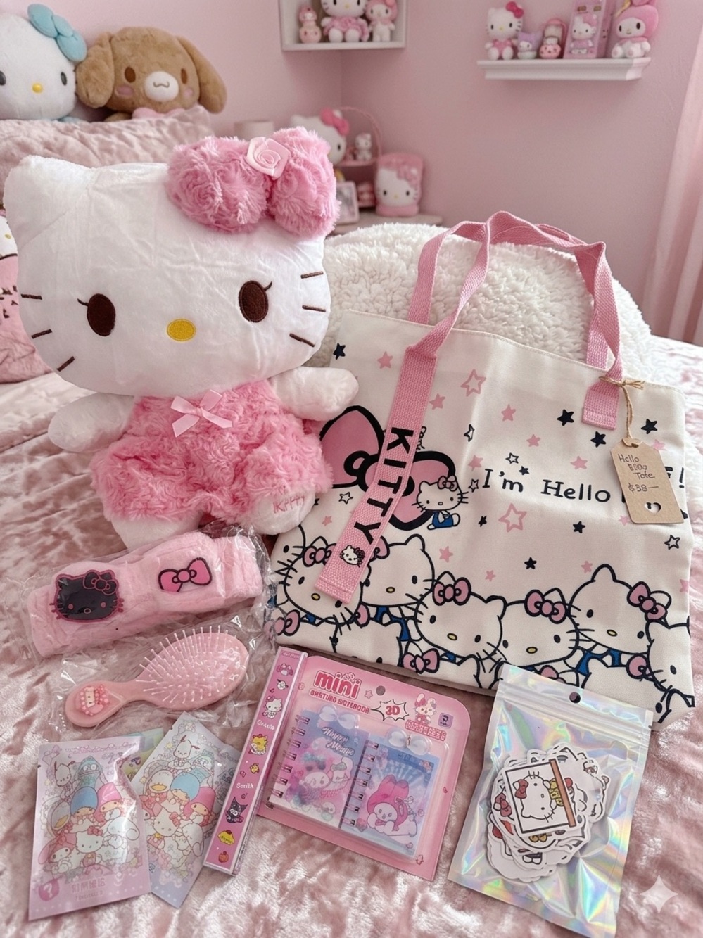 Hello Kitty Pink Plush Doll and Matching Pink Tote Bag Set